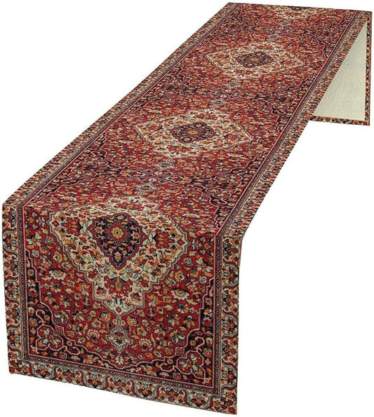Boho Floral Vintage Table Runner, Paisley Retro Red Flower Rustic Country Farmhouse Abstract Pattern for Home Kitchen Table Decor Dining Coffee Room Party Decor 13x120in