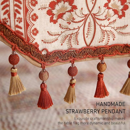 ISAENNE Designer Vintage Linen Table Runner 71 Inches Long,Red Floral Pattern Modern Decor Table Runners for Dining Tables,Thanksgiving,Kitchen Tables,Christmas,Banquet,12"*71"-Chamonix A