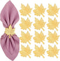 Set of 12 Maple Leaf Napkin Rings - Handcrafted Aluminum Napkin Holders for Cloth & Paper Napkins, Elegant Table Décor for Wedding Receptions Thanksgiving Christmas Holiday Parties (Gold) CLEENTABLE