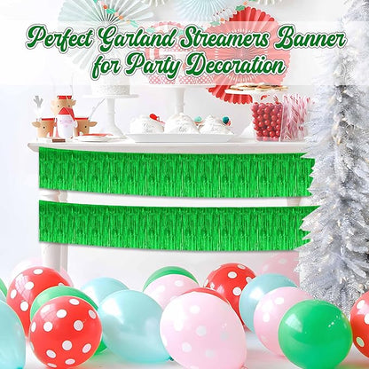 4 Pack 10 Ft Green Foil Fringe Garland Metallic Streamers Tinsel Banner Wall Hanging Garland Backdrop for Parade Floats, Halloween, Christmas, Thanksgiving, New Year Party Decorations
