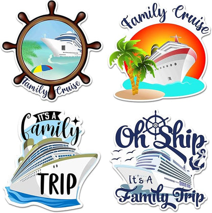 Hoteam 4 Pcs Family Cruise Door Decorations Magnetic Large Cruise Ship Door Magnets Funny Waterproof Nautical Magnets for Carnival Cabin Stateroom Fridge Car