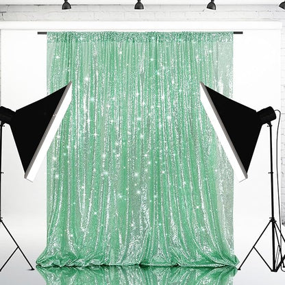 Eternal Beauty Mint Green Sequin Backdrop, 6x8 Ft Glitter Background Curtains for Shimmer Photography Party Wedding Birthday Back Drop Decor