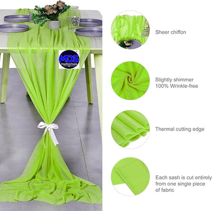 MDS 2 Pack 14ft Chiffon Table Runner 29 x 170 Inches Sheer Wedding Runner Romantic Rustic Table Runner for Wedding Decorations, Birthday Parties, Bridal Shower Party Arch Decor - Parrot Green