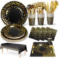 141 Pieces Black Gold Party Supplies, Party Dinnerware Sets Include Paper Plates Napkins Cups Silverware, for Wedding Bridal Shower Engagement Birthday Parties Decoration -20 Serves