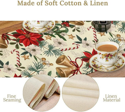 Christmas Table Runner, Seasonal Winter Xmas Holiday Kitchen Dining Table Decoration for Home Party Decor 13x70 Inch