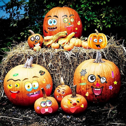 48Packs Pumpkin Decorating Kit, Make Your Own Small Pumpkin face Stickers, Halloween Pumpkin Decorating Stickers for Kids Halloween Party Favors