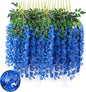 24 Pack Royal Blue Wisteria Hanging Flowers Garland, 3.77 Feet Artificial Flower Vines, Fake Wisteria, Artificial Vines Hanging Garland for Backdrop Outdoor Yard Garden Decor