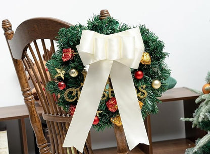 Ivory Satin Ribbon Double-Faced Wired Ribbons for Gift Wrapping Flower Bouquet Bows Wedding Invitation Christmas Decor Crafts 2-1/2 Inch 10 Yards