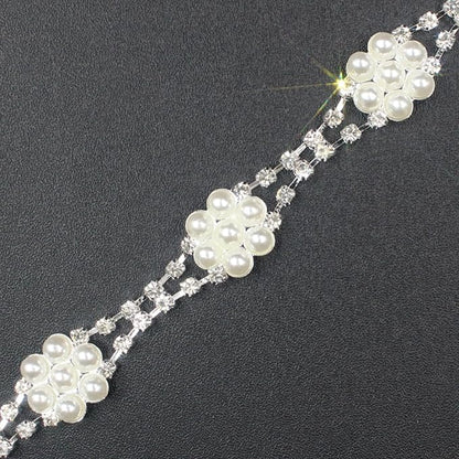 PEARLY JUN 1 Yard Pearl Rhinestone Trim Chain Silver Crystal Fringe Diamond Applique Ribbon String Tassel Strip for Sewing Wedding Dress Crafting Crafts Flower Embellishments
