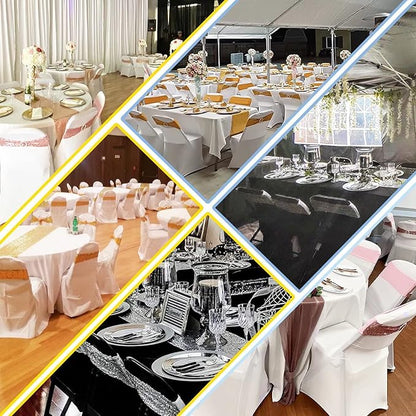Chair Sashes Sequin Stretch Chair Bands Spandex Polyester Bows for Party Hotel Wedding Banquets Decoration - 6 Pcs Aqua