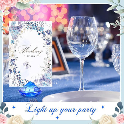 Boao 24 Pack Diamond Place Card Holders Acrylic Table Number Holder Card Stands Crystal Diamond Party Decorations Favor for Weddings Home Table(Dark Blue)