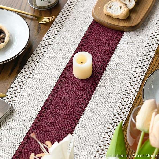 Artoid Mode Red Farmhouse Rustic Table Runner, Seasonal Holiday Hollow Kitchen Dining Table Decoration for Home Party Decor 12x120 Inch