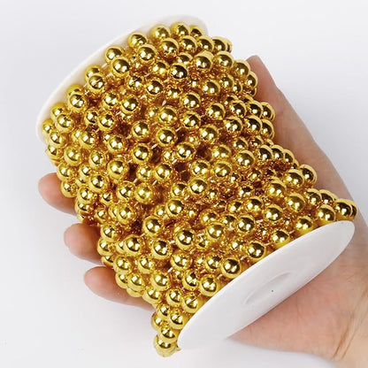 [33 Feet] Gold Pearl Beads Garland, 10MM 11 Yards Gold Faux Pearl Beads String Roll Bulk for DIY Craft Christmas Tree Wedding Party Decoration