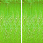 2 Pack Green Iridescent Tinsel Foil Fringe Curtains, Neon Party Decorations, Metallic Tinsel Party Streamers Backdrop for Birthday Baby Shower Halloween Wedding Party Decorations