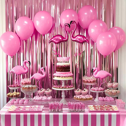 PartyWoo Pink Streamers Tinsel Backdrop Curtain 3pcs 8.2ft Foil Fringe Curtain for Baby Shower Bridal Shower Wedding Pink Cheetah Princess Girl Pajama Theme Birthday Party Celebration Decorations