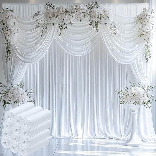 60ftx12ft Wrinkle Free White Backdrop Curtain, 12 Panels 12FT Height White Wedding Backdrop Drapes, Silky Polyester Back Drop Cloth for Birthday Photography Background Party Backdrop Draping
