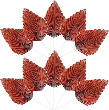Ephlyn 6Pcs Paper Palm Leaves Fan Cake Toppers Palm Leaf Fan Cake Picks Craft DIY Fan Palm Spear Leaves Cake Decorations for Wedding Birthday Party Supplies Bright Rose Gold