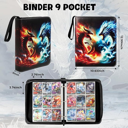 Premium Exo-Tec 9-Pocket Trading Card Binder - 900 Side Loading Pockets for TCG, Board Games & Collectibles - Durable Water-Resistant Card Album with Secure Zip Closure