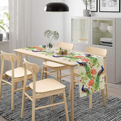 Peacock Table Runner,Seasonal Flower Plants Peacock Birds Table Runner for Home Kitchen Dining Party Indoor Outdoor Decoration 13x70 Inch