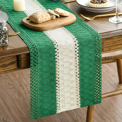 Artoid Mode Dark Green Farmhouse Rustic Table Runner, Seasonal Hollow Kitchen Dining Table Decoration for Home Party Decor 12x120 Inch