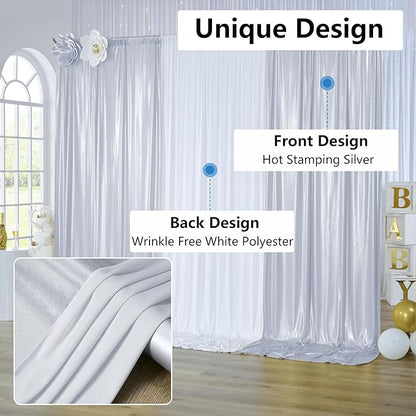 30x10 ft Wrinkle Free Silver Sequin Backdrop Curtain for Parties,Thick Not Fall Glitter Wedding Drapes Backdrop,4 Panels 5x10ft Shimmer Photo Wall Back Drop Cloth for Birthday Photography Background