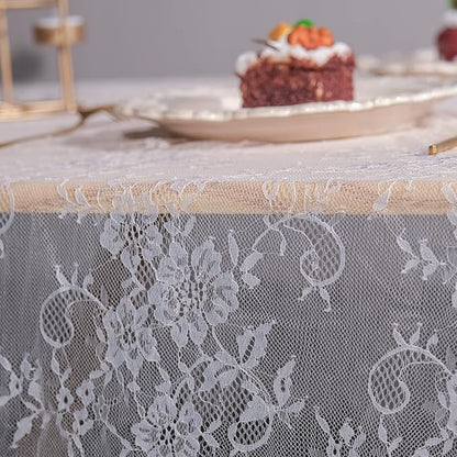 TINWIN Rectangle Lace Tablecloth 60x120 Inch White Vintage Runner Eyelash Fabric for Kitchen Dining Picnic Table Wedding Decor for Home Decoration Tea Party Decor-3