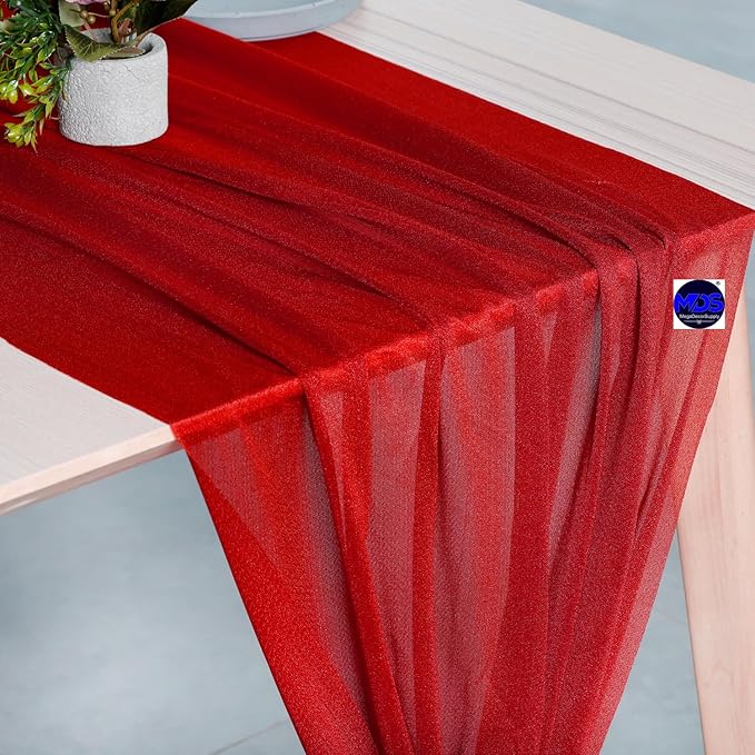 MDS Halloween Chiffon Table Runner - 20 Pack, 29 x 120 Inches, 10ft Each - Sheer Spooky Table Runners for Haunted House Parties, Trick-or-Treat Tables, Witchy Décor, Wedding & Events - Red