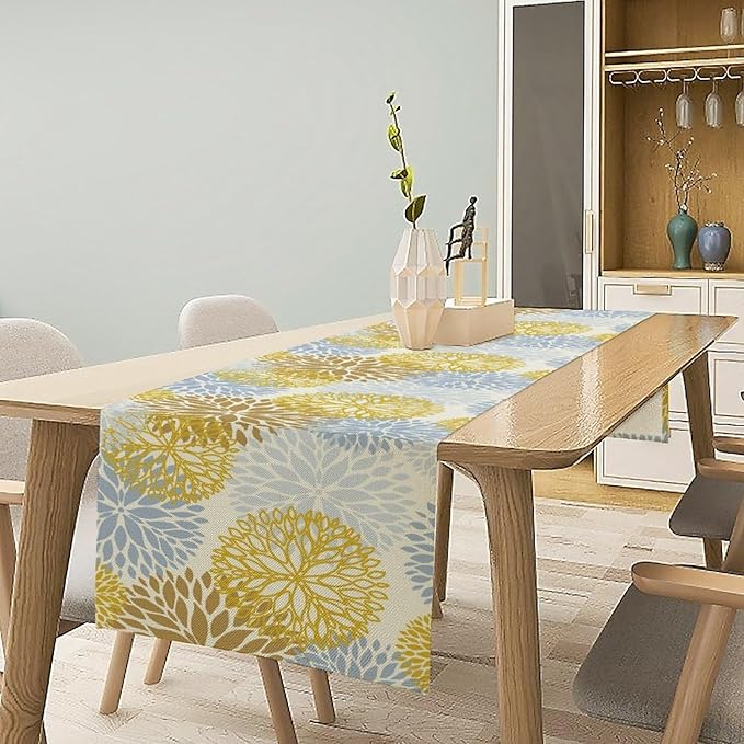Flowers Table Runner,Spring Summer Floral Pattern Seasonal Farmhouse Kitchen Dining Table Home Party Decoration 13x60 Inch