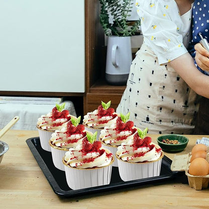 50 Pack Jumbo Cupcake Cups with Lids,LNYZQUS 5oz Foil Cupcake Muffin Liners,Disposable Ramekins Pans Muffin Tins,Large Baking Cups Cupcake Wrappers Holders -White in gold