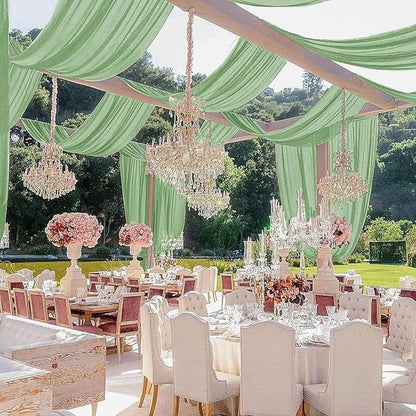 MODFUNS Sage Green Wedding Arch Draping Fabric 5x20ft 4 Panels Sheer Ceiling Curtain Chiffon Swag Curtain Romantic Tulle Arbor Draping for Party Banquet Hall Decoration