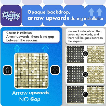 Qcity Rainbow Blue Shimmer Wall Backdrop 36PCS, Black Back Not See-Through Design, Square Sequin Glitter Backdrop Panel, Perfect for Outdoor Events, Birthdays, Wedding and Party Decoration