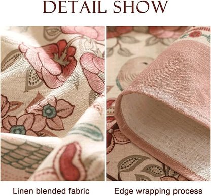patdrea Designer Pink Linen Table Cloth for Rectangle Table,Vintage Floral with Birds Pattern Decorative Tablcloth,French Table Cover for Kitchen Dining,Thanksgiving,Christmas,55"x79"-Kulom a