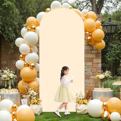 6.6FT Champagne Arch Backdrop Cover - Polyester Fitted Wedding Arch Stand Covers Round Top Chiara Arch Backdrop Cover for Birthday Party Banquet Photo Background Decoration