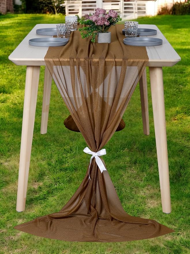 MDS Halloween Chiffon Table Runner - 1 Pack, 29 x 170 Inches, 14ft Each - Sheer Spooky Table Runners for Haunted House Parties, Trick-or-Treat Tables, Witchy Décor, Wedding & Events - Mocha