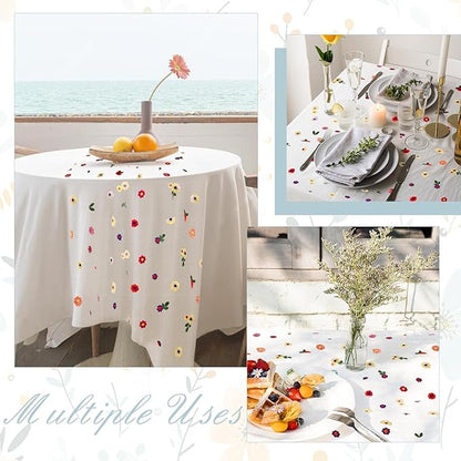 6PCS Lvory Floral Table Runner 10 FT, Embroidery Daisy Table Runners Seasonal Sheer Tulle Table Runner for Thanksgiving Wedding Birthday Baby Shower Party ﻿