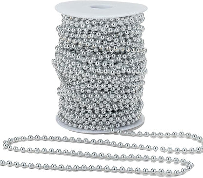 5mm Crafts Faux Pearl Beads Garland Pearl Bead Roll Strand of Pearls to Decorate Floral Centerpieces Wedding Party Favor Christmas Tree(99 Feet Silver)