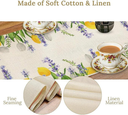 Floral Tulip Lavender Table Runner, Spring Watercolor Flower Plants Nature Butterfly Table Runner for Kitchen Dinner Living Room Home Party, 13x36 Inch