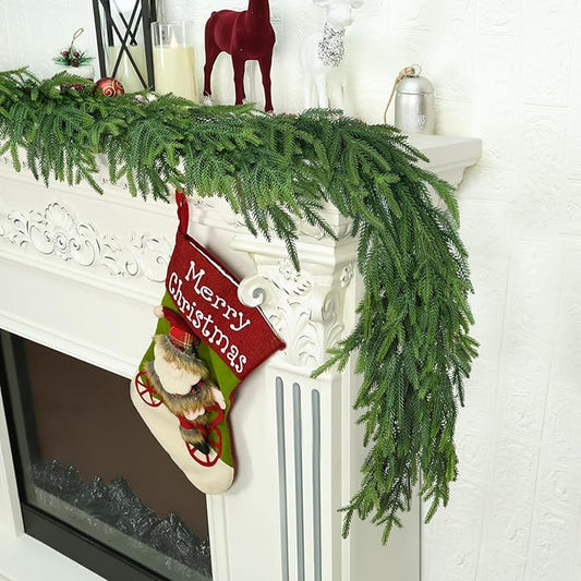 9 Ft Christmas Cedar Garland for Staircase Railing Real Touch Soft Bendable Faux Winter Xmas Greenery Pine Garlands Mantle Garland for Decoration for Table Fireplace Door Railing Wall Home Decor