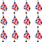UK Britain Desk Flag, 12 Pack British Table Office Flag with Black Solid Pole and Stand Base, International Country Flag, Festival Celebration, Classroom Meeting Desktop Decor (UK)