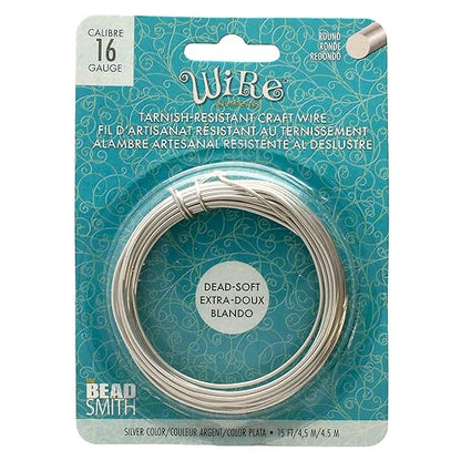 The Beadsmith Wire Elements Craft Wire – Tarnish Resistant, Soft Temper, Round, Silver Color – 1.3mm, 16 Gauge, 15 Foot Spool – Jewelry Making, Wire Wrapping, Floral, & Other DIY Crafts