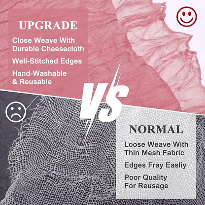 Asee'm 3pcs Cheesecloth Table Runner 120 Inches Dusty Rose Boho Gauze Cheese Cloth Runner 10FT Rustic Sheer Table Runners for Summer Wedding Baby Shower Holiday Party Decoration