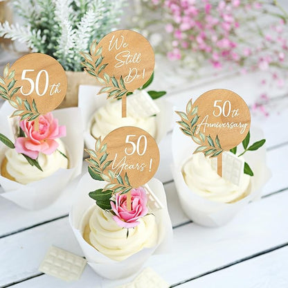 Custom Cupcake Toppers Cake Decorations in Wood for Wedding Engagement Baby Shower Birthday Party etc. (Design A / 12 PCS)