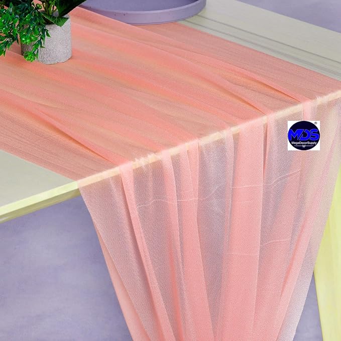 MDS Halloween Chiffon Table Runner - 10 Pack, 29 x 120 Inches, 10ft Each - Sheer Spooky Table Runners for Haunted House Parties, Trick-or-Treat Tables, Witchy Décor, Wedding & Events - Peach