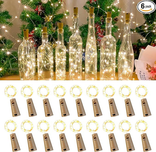 18 Pack Wine Bottle Lights with Cork, 20 LEDs, 6.6 Ft, Fairy Mini String Lights for DIY Jar Halloween, Christmas, Party Decoration, Wedding Listing (18 Pack, Warm White)