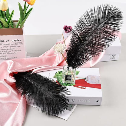 THARAHT Black Ostrich Feathers 24pcs Natural Bulk 10-12Inch 25cm-30cm for Crafts Wedding Party Centerpieces Halloween and Home Decoration Feathers