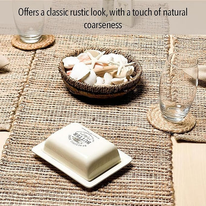 Chardin home Natural Jute Table Runner 13x36 Inch – Vintage Boho Rustic Table Decor – Handwoven Table Runner in Natural Jute and Brown – Farmhouse Dining or Console Table Accent