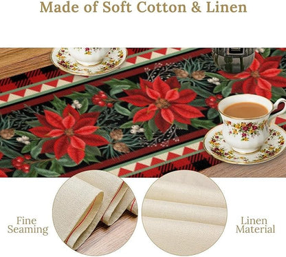 Christmas Table Runner,Seasonal Winter Xmas Holiday Plaid Table Cloth Kitchen Dining Table Decoration for Home Party Decor 13x60 Inch