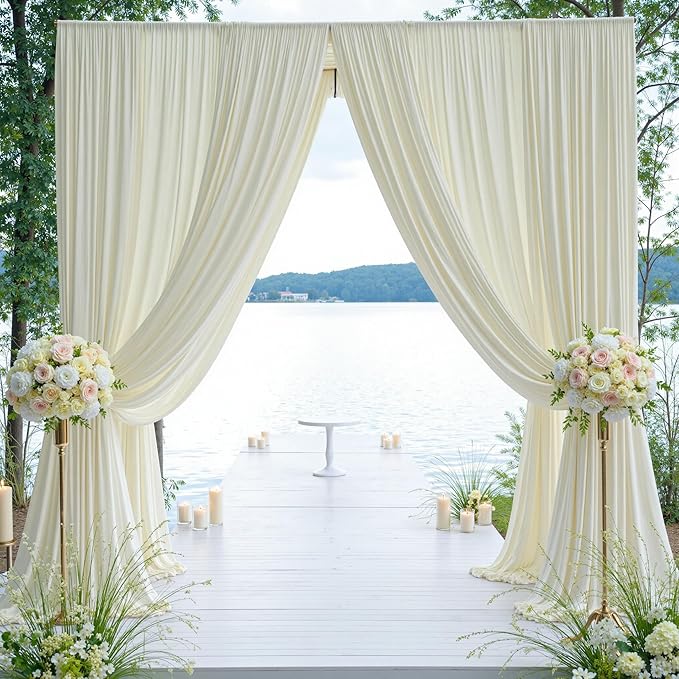 30×12ft Wrinkle Free Ivory Backdrop Curtain for Wedding Parties, 6 Panels 5×12ft Long Soft Silky Polyester Backdrop Drapes Cream Photo Back Drop Curtains for Party Photography Background Cloth