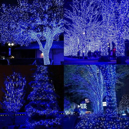 LAMPHOME 33ft Christmas Decorative Mini Lights, 100 LED Transparent Wire Fairy Starry String Lights Plug in, 16 Lighting Modes for Outdoor Xmas Tree Wedding Party Decoration (White+Blue)