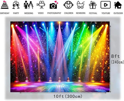 LTLYH 10x8ft Fabric Disco Rainbow Stage 70s 80s 90s Backdrop Vintage Lights Photography Background Rock Music Club Neon Glow Party Decorations Photo Banner 312